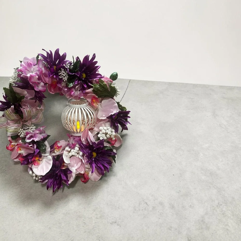 Grapevine Wreath; Spring & Summer Purple and pink; Floral Door Decor